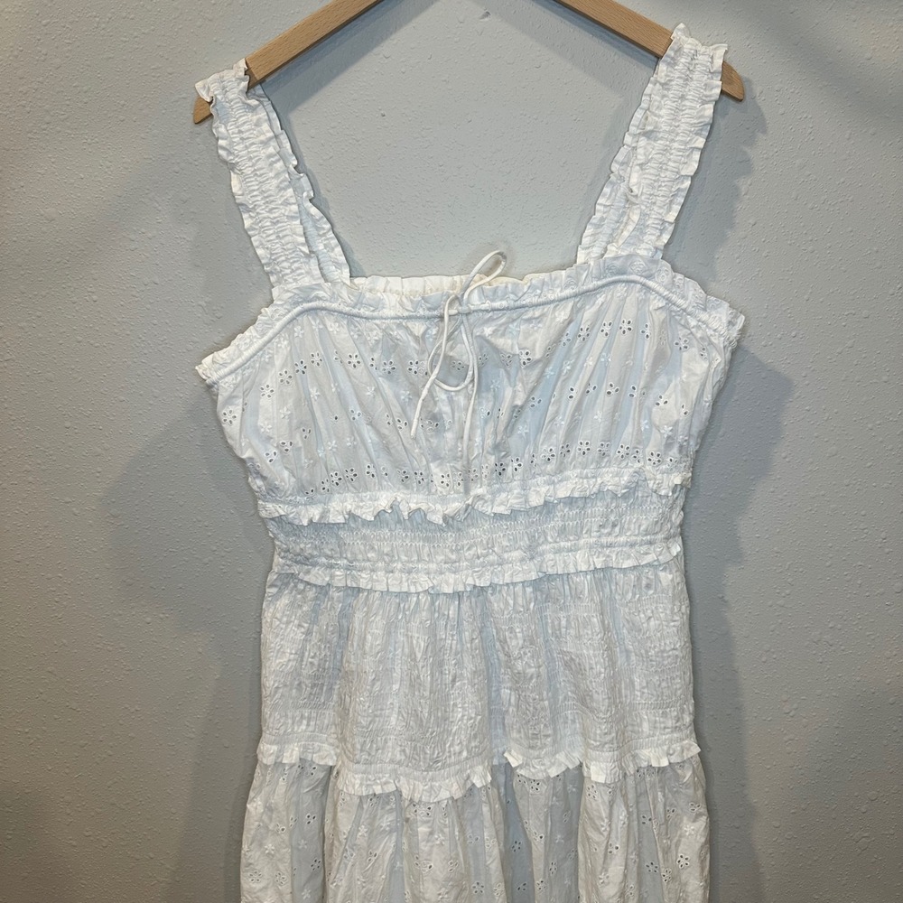 NWT GAP x DOEN Eyelet Midi Dress Women Large White Smocked Tiered Cottagecore - Picture 14 of 16